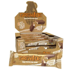 Twelve Grenade Carb Killa Caramel Chaos protein bars, a low carb snack food bar option from GRENADE.