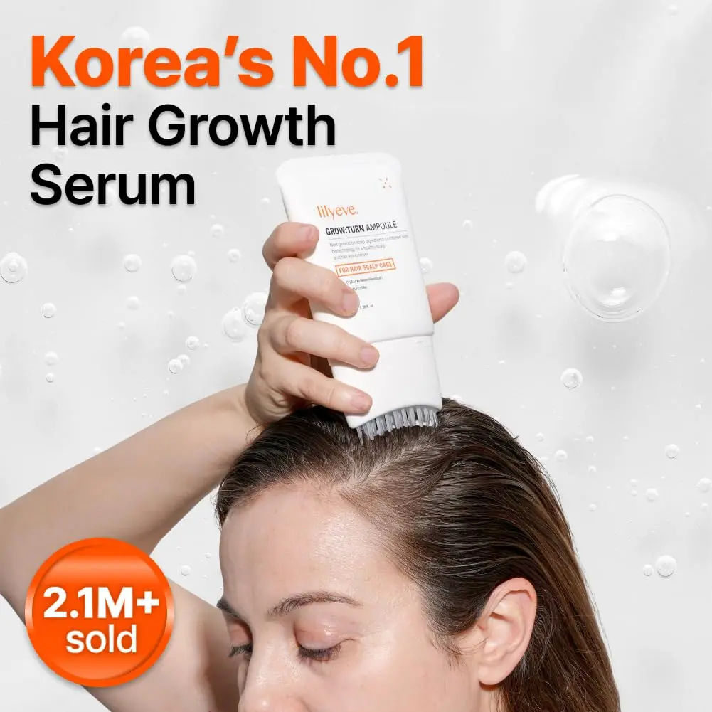 GROWTURN hair growth serum with built-in brush applicator for easy, targeted treatment of thinning hair and dry scalp.