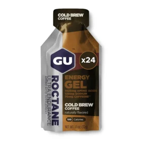 GU Roctane Cold Brew energy gel provides dual-source energy, amino acids, and twice the caffeine for ultra endurance activities.