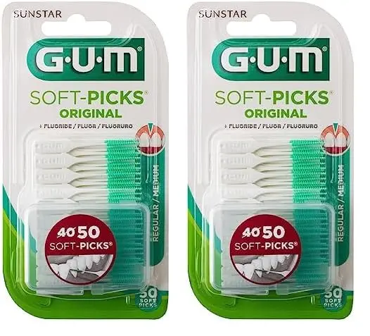 A pack of fifty Gum 158155 Soft-Picks Original Brushes for cleaning between teeth.