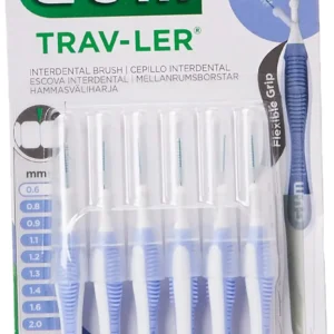 Blue Gum Trav-Ler interdental brush with ergonomic handle and antibacterial bristles for effective plaque removal and gentle cleaning.