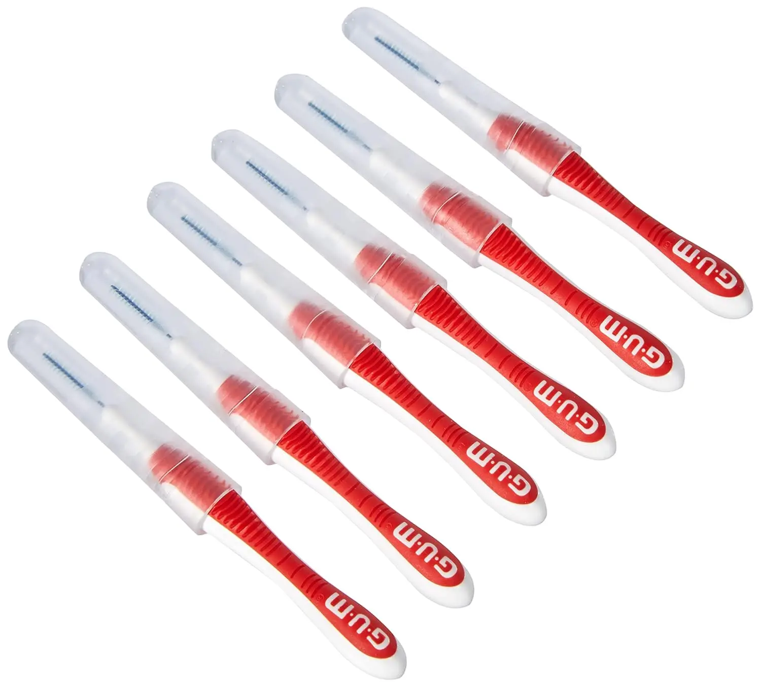 Red Gum Trav-Ler interdental brush with flexible handle and antibacterial bristles for effective plaque removal, designed for comfortable and gentle cleaning.