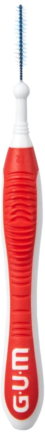 Red Gum Trav-Ler interdental brush with flexible handle and antibacterial bristles for effective plaque removal, designed for comfortable and gentle cleaning.