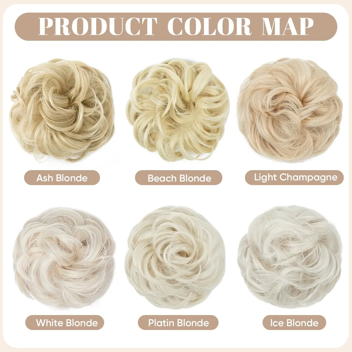 This image showcases a platinum blonde messy hair bun scrunchy that adds volume and style to any updo, perfect for weddings, parties, or everyday wear.