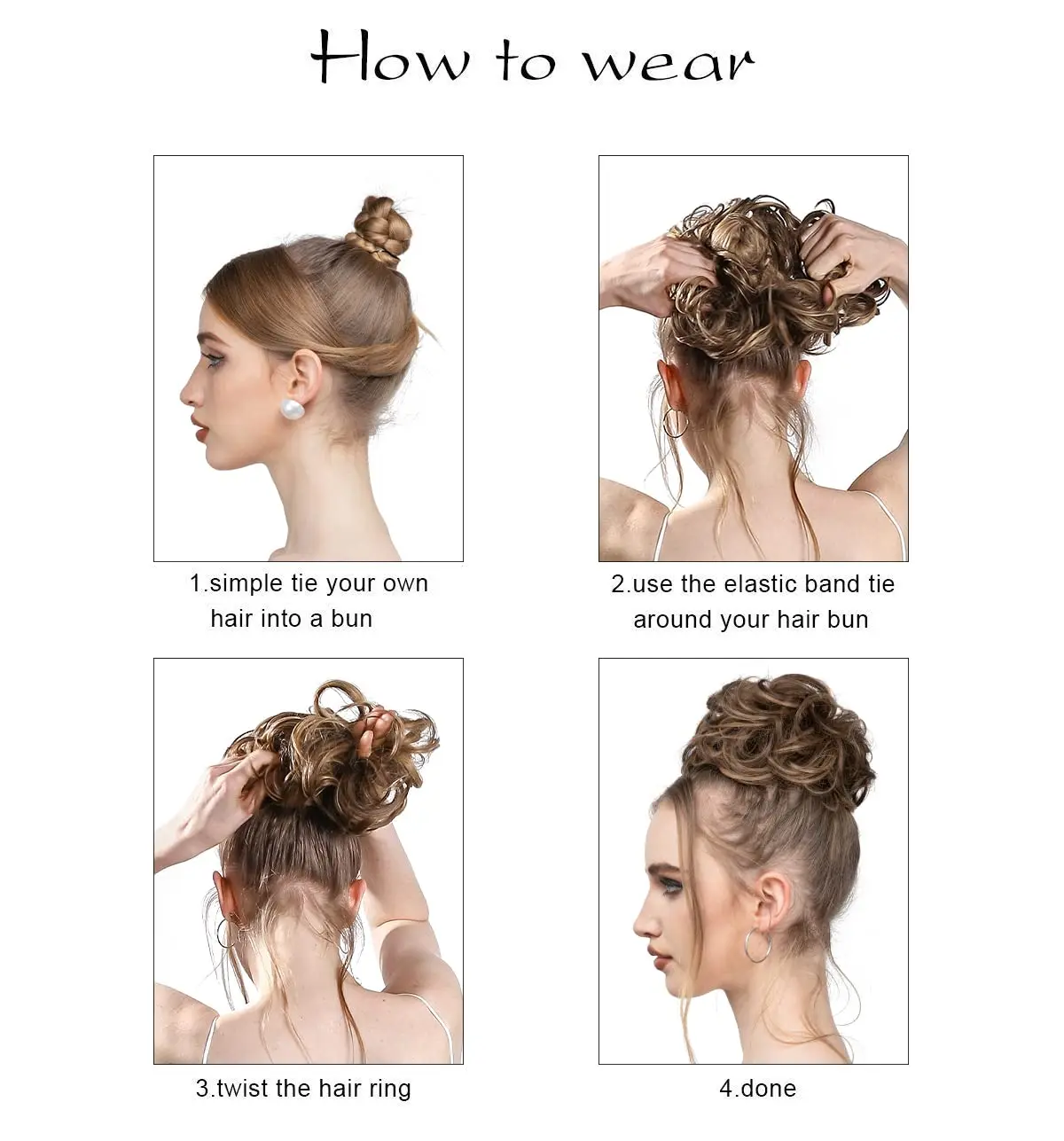 This image showcases a platinum blonde messy hair bun scrunchy that adds volume and style to any updo, perfect for weddings, parties, or everyday wear.