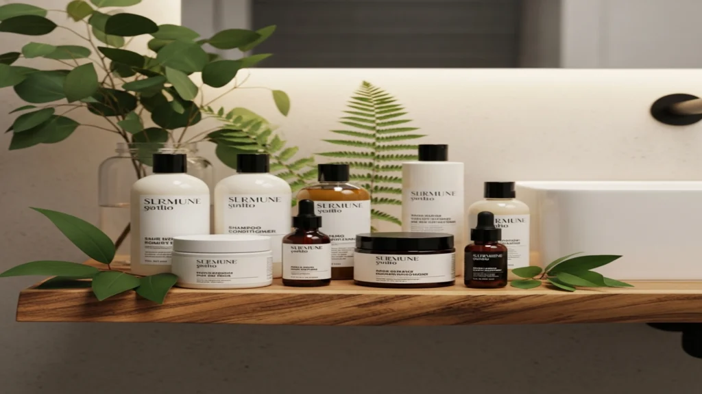 Hair care essentials including shampoo, conditioner, and hair treatments.