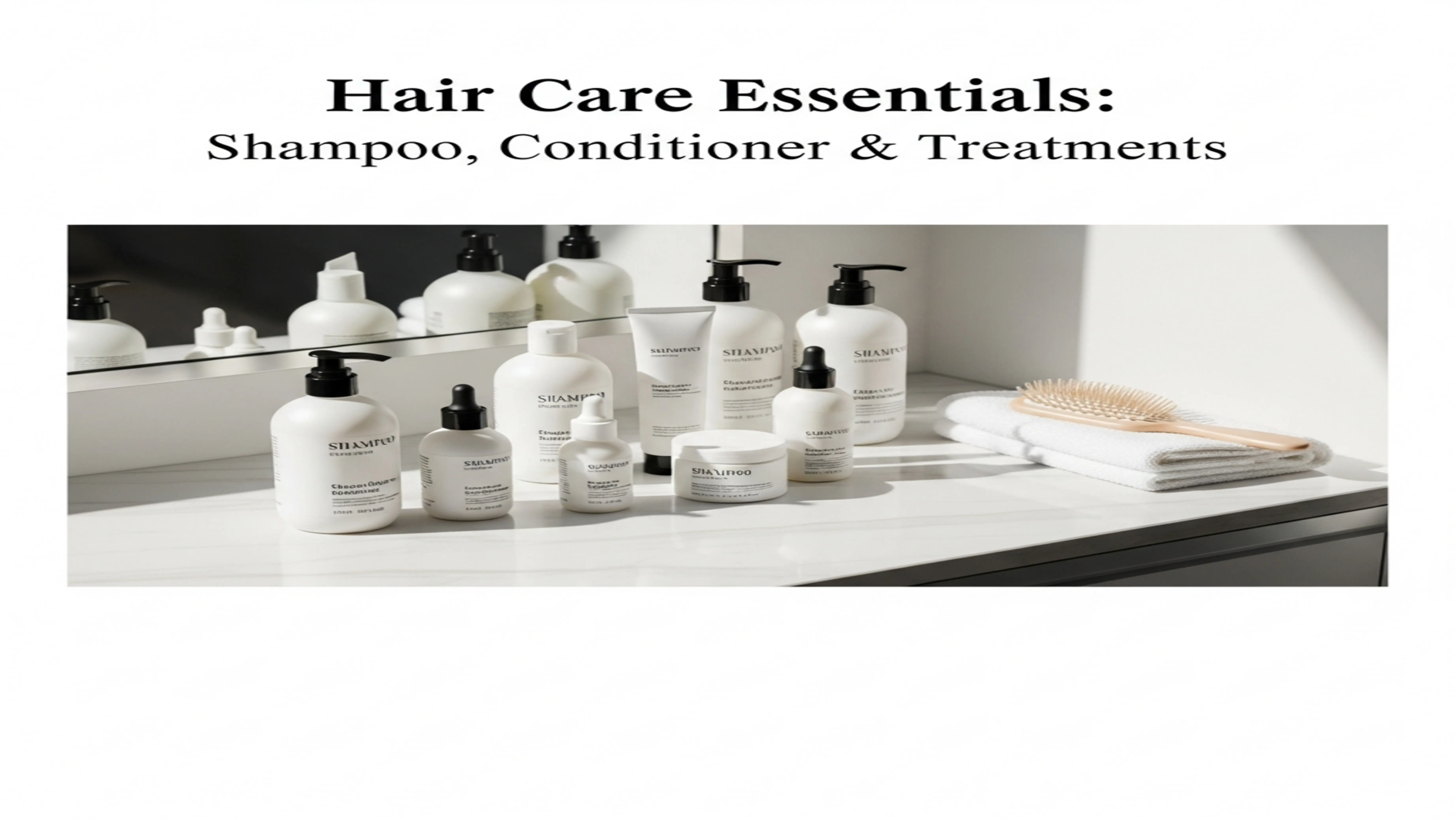 Hair care essentials including shampoo, conditioner, and hair treatments.