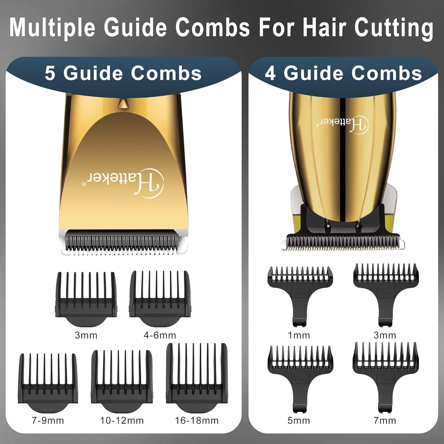 This professional gold hair clipper and T-blade trimmer kit offers adjustable blades, multiple guide combs, and a smart digital display for easy speed control and cordless operation for haircutting and beard grooming.