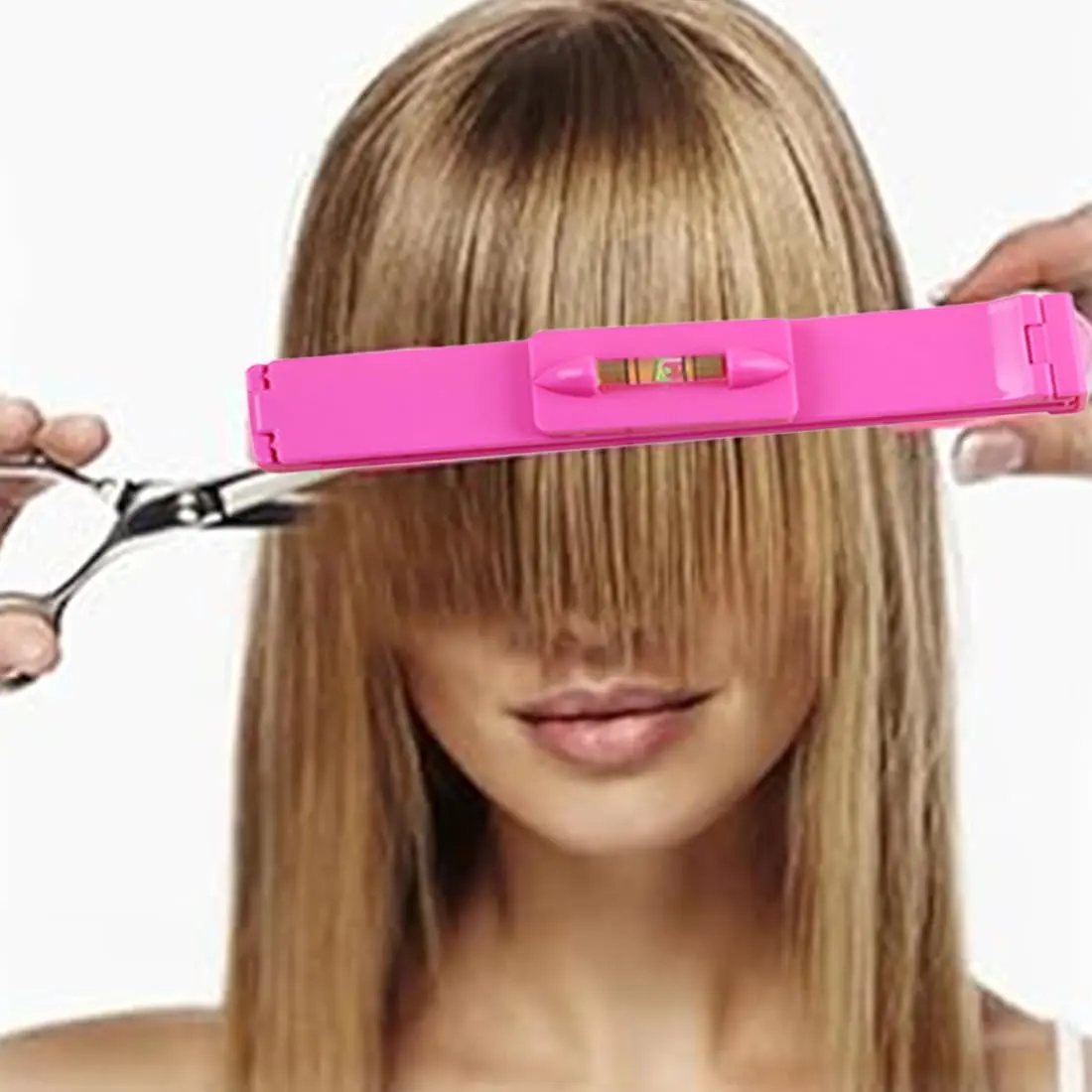 This hair cutting aid clip set includes a styling ruler and scissors for easy DIY haircuts at home, perfect for achieving even bangs and layered styles for the whole family.