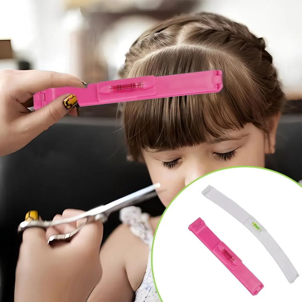 This hair cutting clip set includes two tools, a pink bangs trimming clip and a white back trimming clip, perfect for achieving professional-looking haircuts at home.