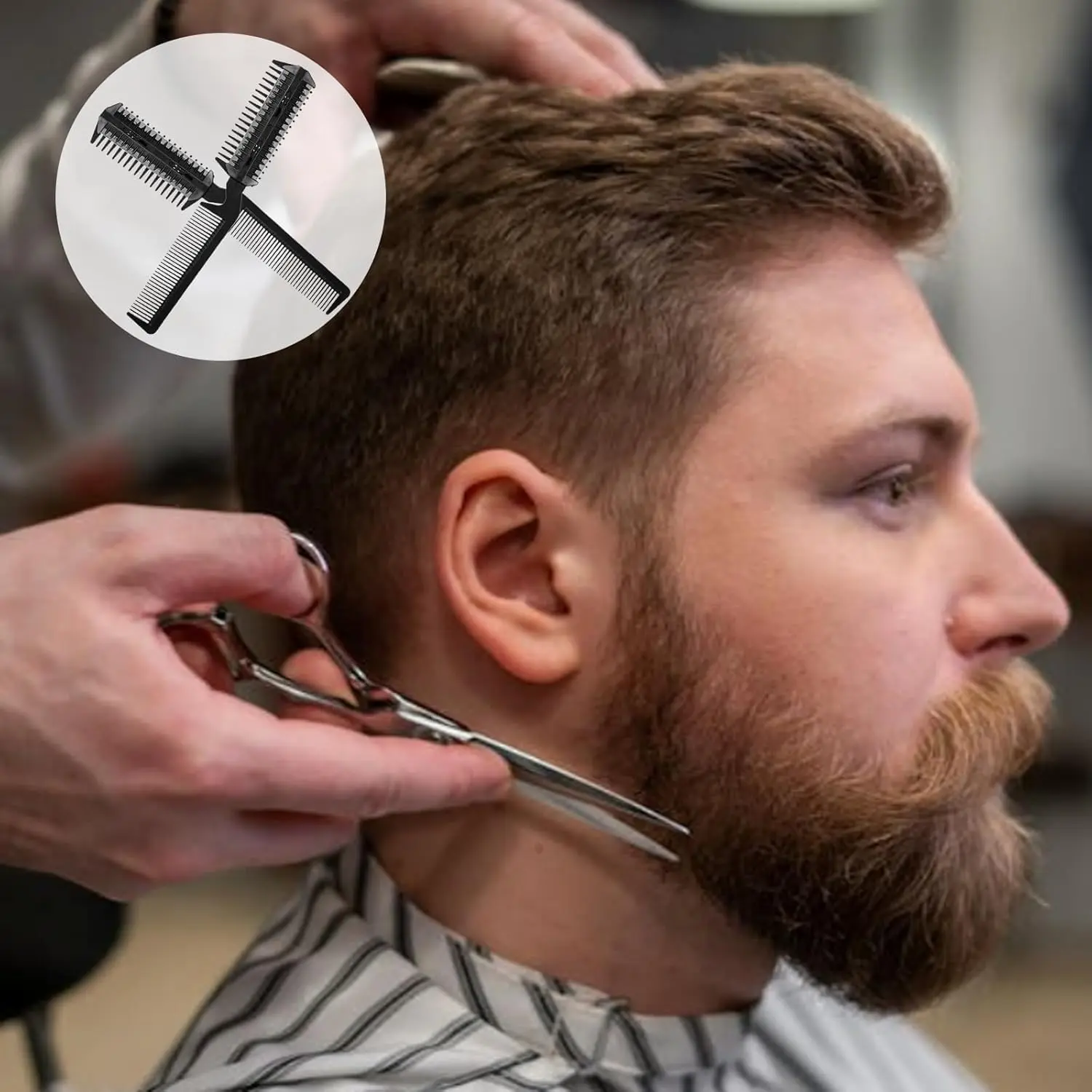 This hair cutting comb set includes four double sided thinning and styling razors for easy DIY or professional hairdressing.