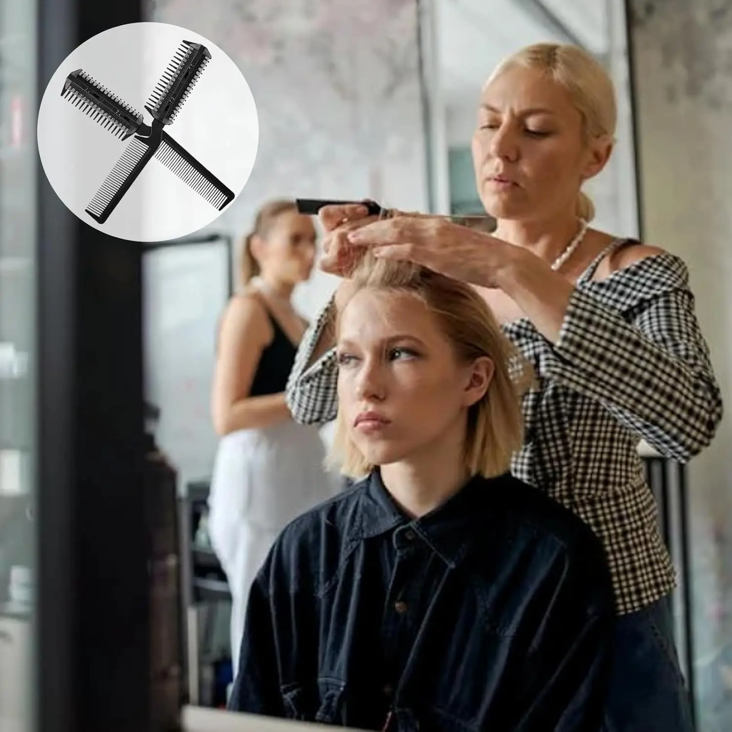 This hair cutting comb set includes four double sided thinning and styling razors for easy DIY or professional hairdressing.