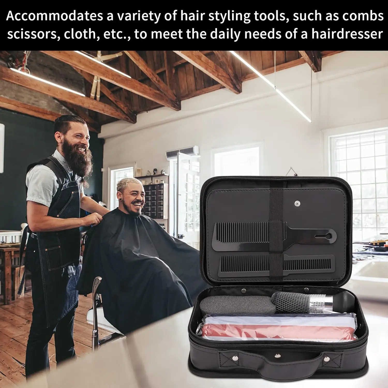 This 22-piece professional hair cutting kit includes hairdressing scissors, a barber cape, combs, and a convenient barber bag for salon, home, or barber use.