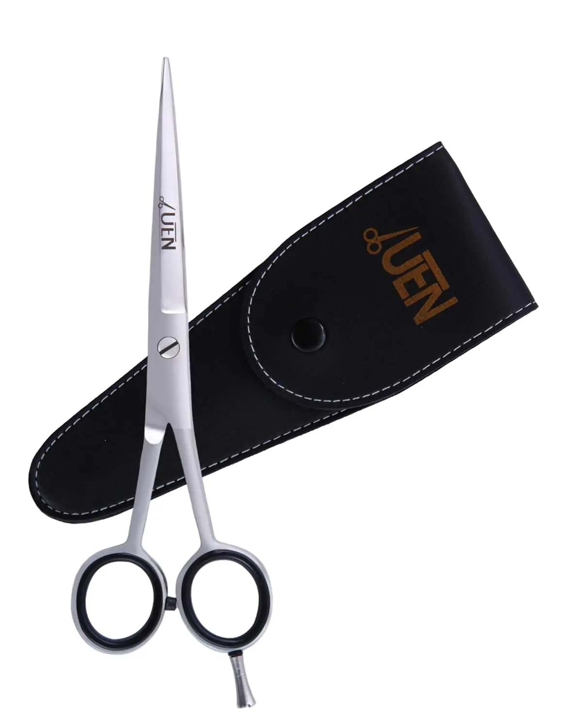 Premium stainless steel hair cutting scissors with adjustable tension and ergonomic handle for professional or home use on wet or dry hair.