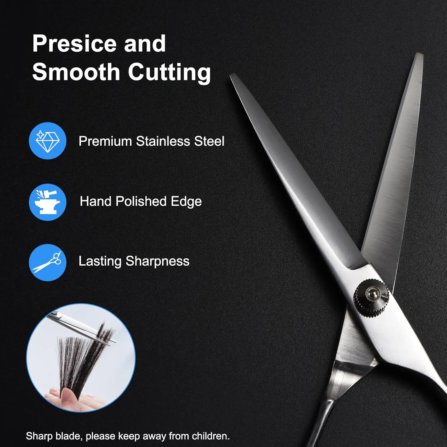 This is a 6.5 inch professional hair cutting scissor made of stainless steel, perfect for salon or home use to cut hair precisely.