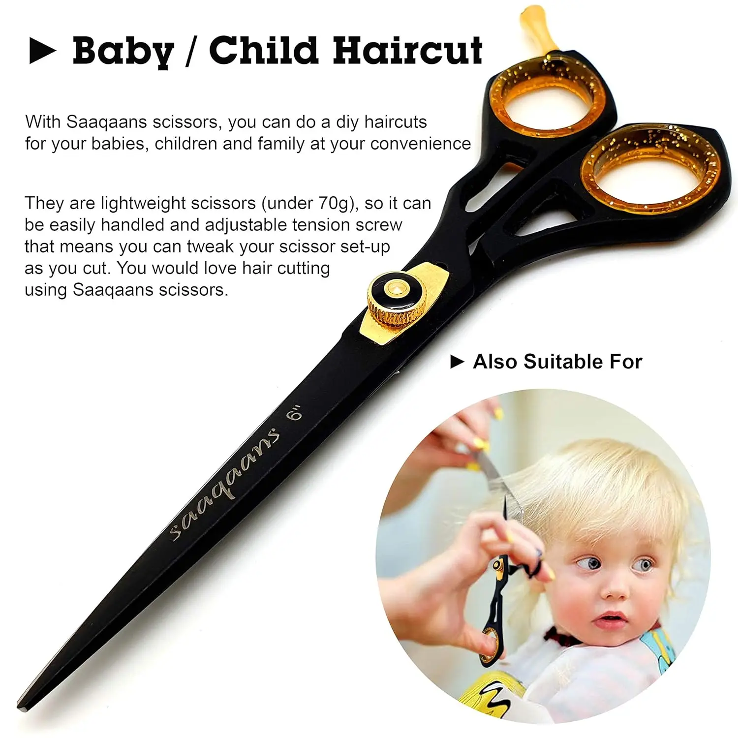 This professional Saaqaans hair cutting scissors set includes haircutting shears, thinning shears, a straight edge razor with blades, and a comb, all neatly stored in a luxury case, perfect for barbers and hairdressers.