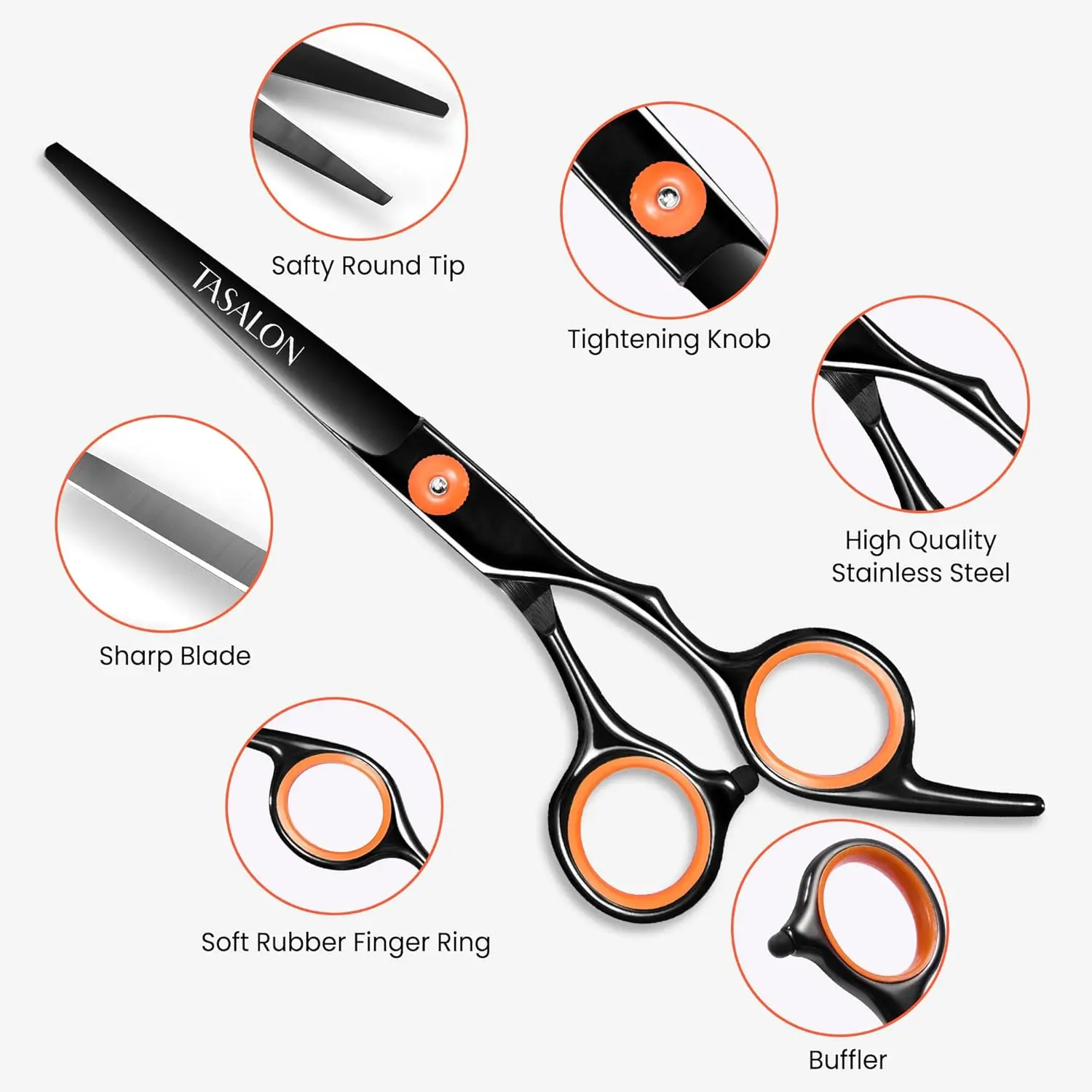 This all-in-one hair cutting kit includes professional hair shears, thinning scissors, a comb, neck duster, and a leather bag for easy haircuts at home or in the salon.