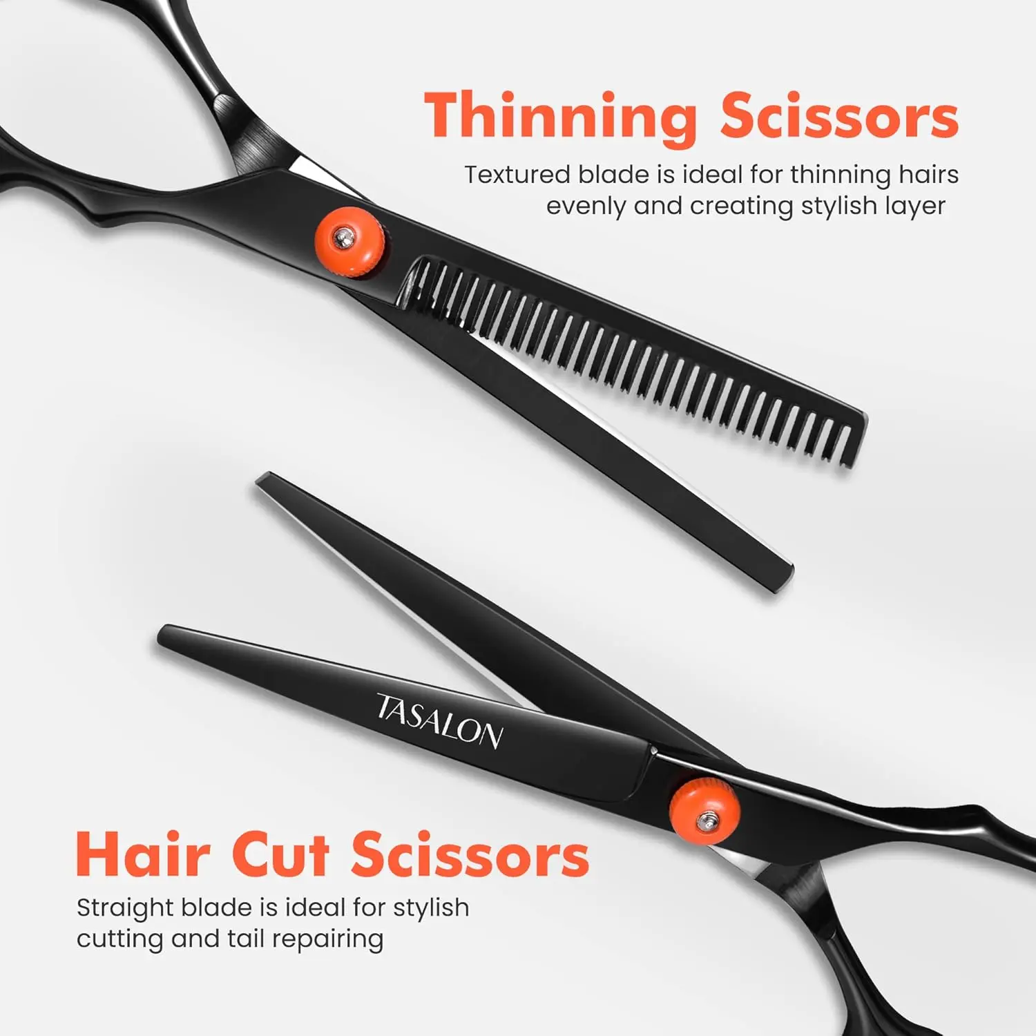 This all-in-one hair cutting kit includes professional hair shears, thinning scissors, a comb, neck duster, and a leather bag for easy haircuts at home or in the salon.
