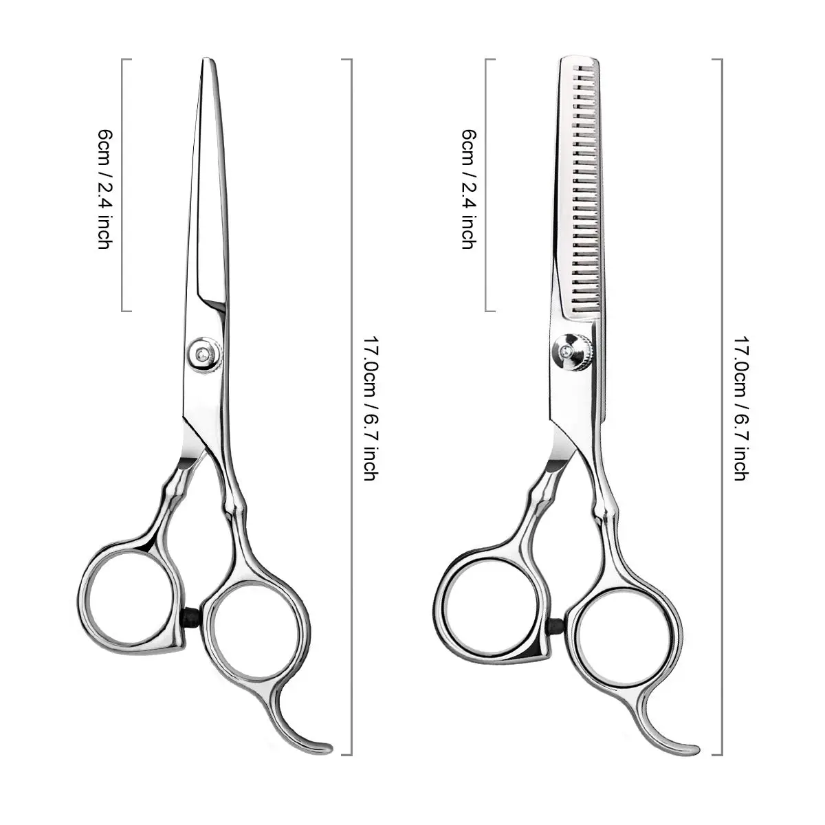 This professional home haircutting kit includes regular and thinning shears, a comb, hairpins, a cleaning cloth, and a case, perfect for men and women.