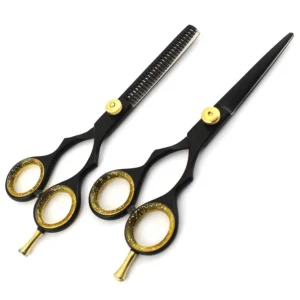 This professional 6.5-inch hair cutting and thinning scissors set is made from high-quality Japanese stainless steel and features razor-sharp blades for smooth, salon-quality cuts.