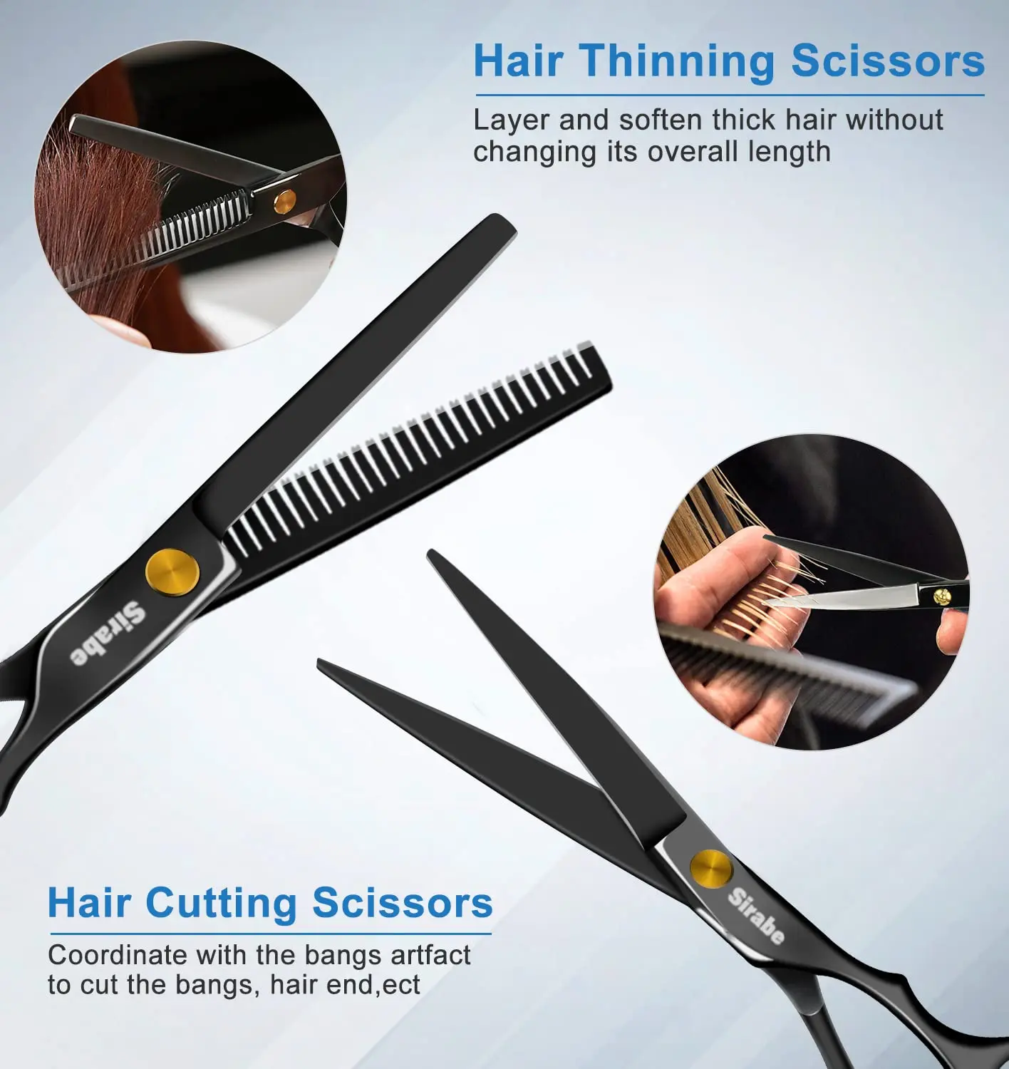 This 10 PCS hair cutting scissors set includes professional haircut scissors, thinning shears, comb, cape and clips for barbers, salons, or home use.