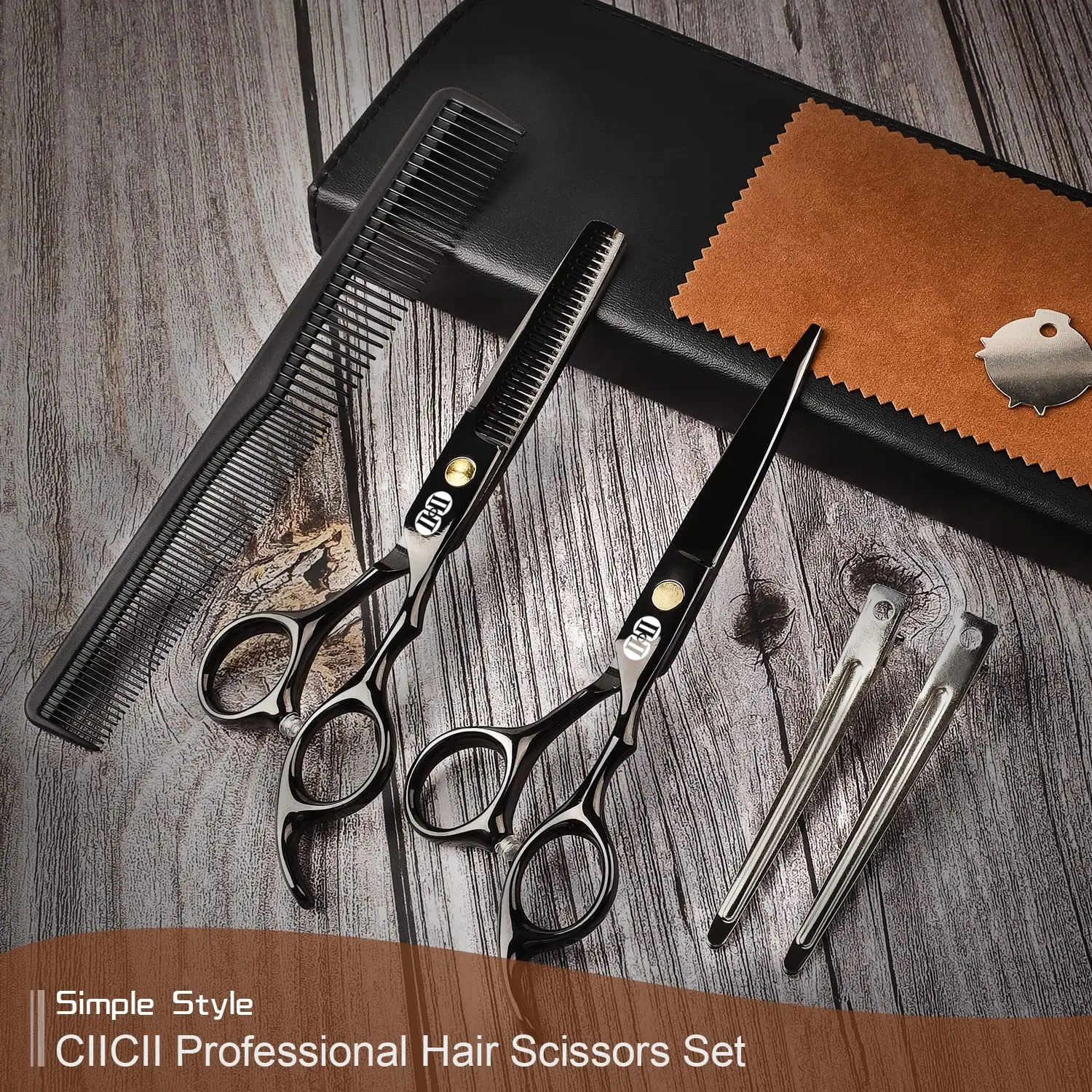 This hair cutting scissors set includes thinning shears and grooming tools for professional-looking haircuts at home, the salon, or for your pets.