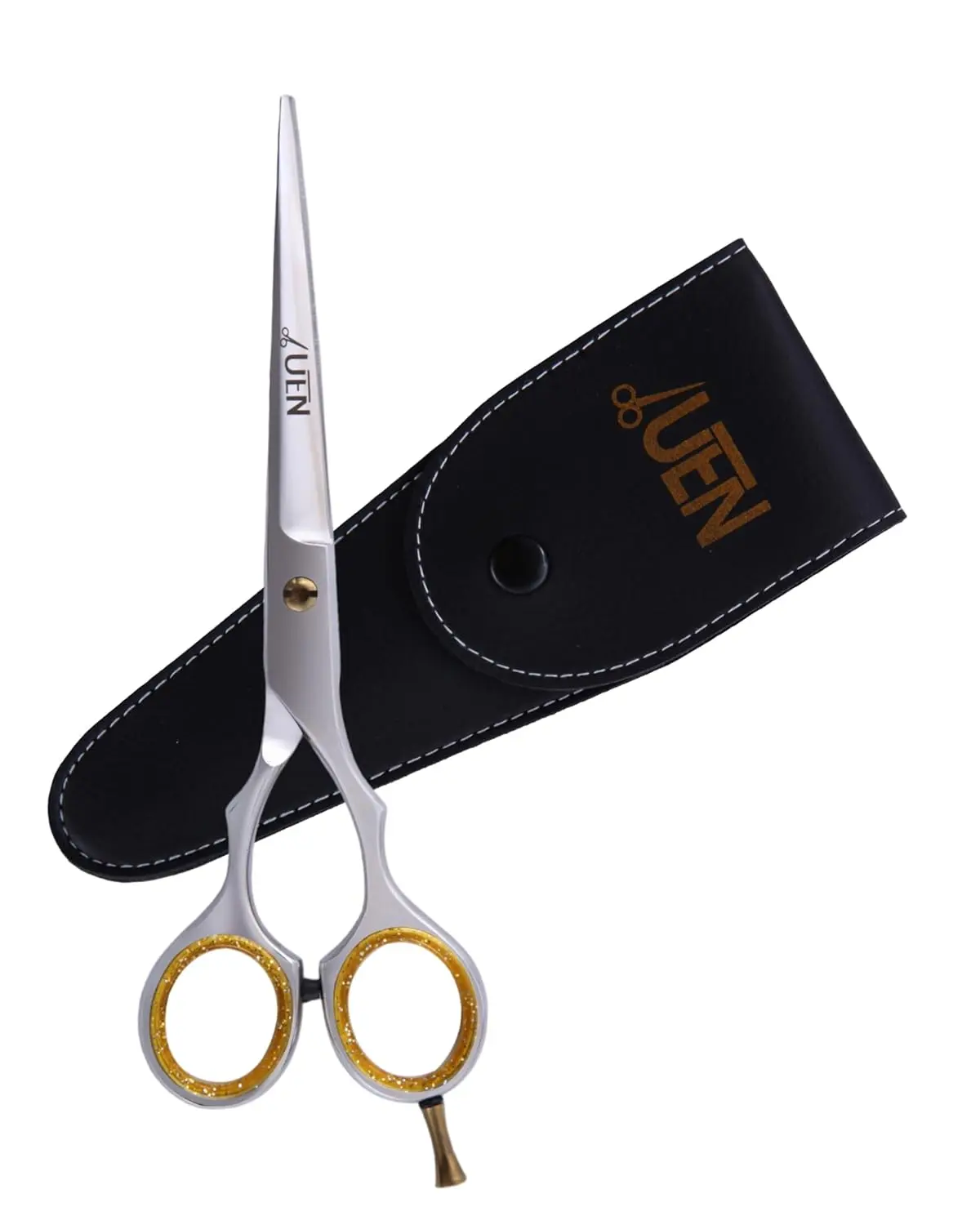 Professional stainless steel hair cutting scissors with an ergonomic offset grip for comfortable and precise haircuts at home or in a salon.
