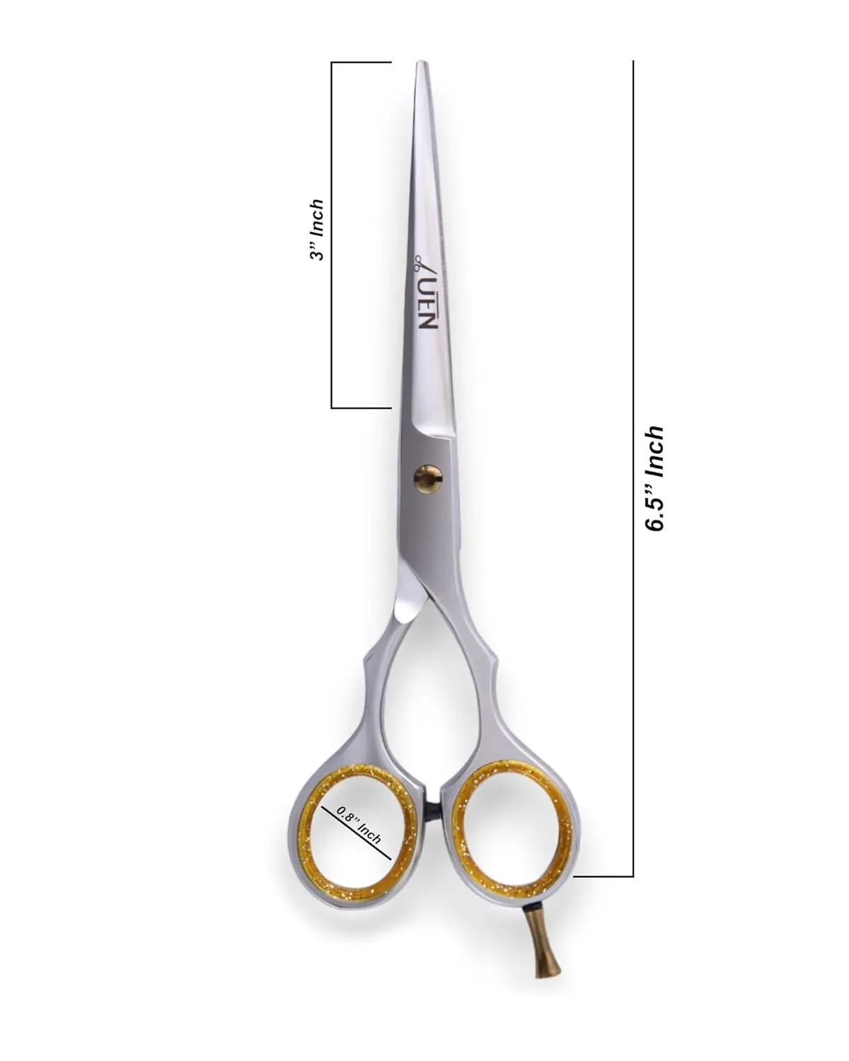 Professional stainless steel hair cutting scissors with an ergonomic offset grip for comfortable and precise haircuts at home or in a salon.