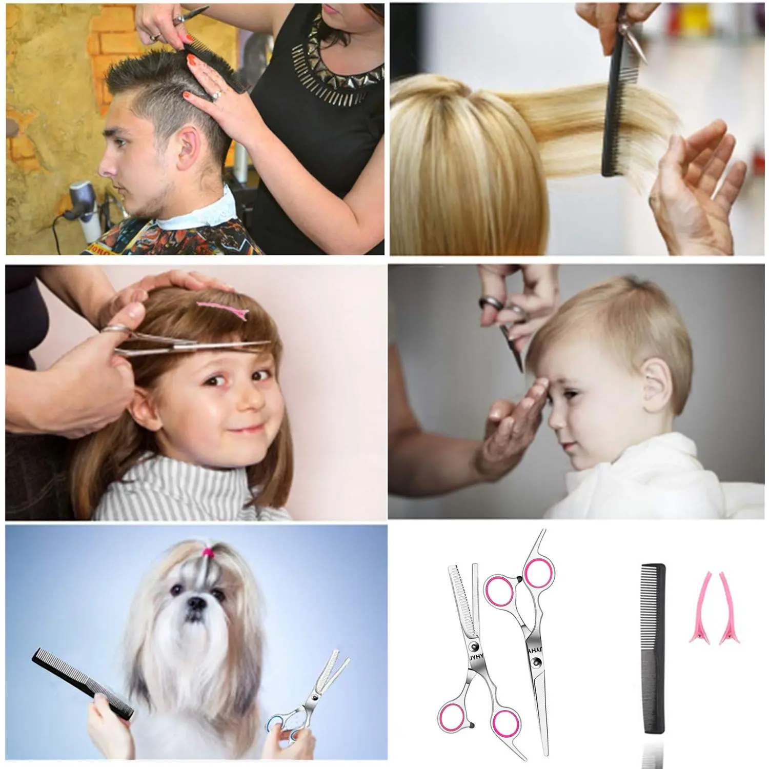 A 6-inch rose red professional hair cutting shears set with a leather case, featuring micro-serrated blades and an adjustable tension screw for home or barber use.