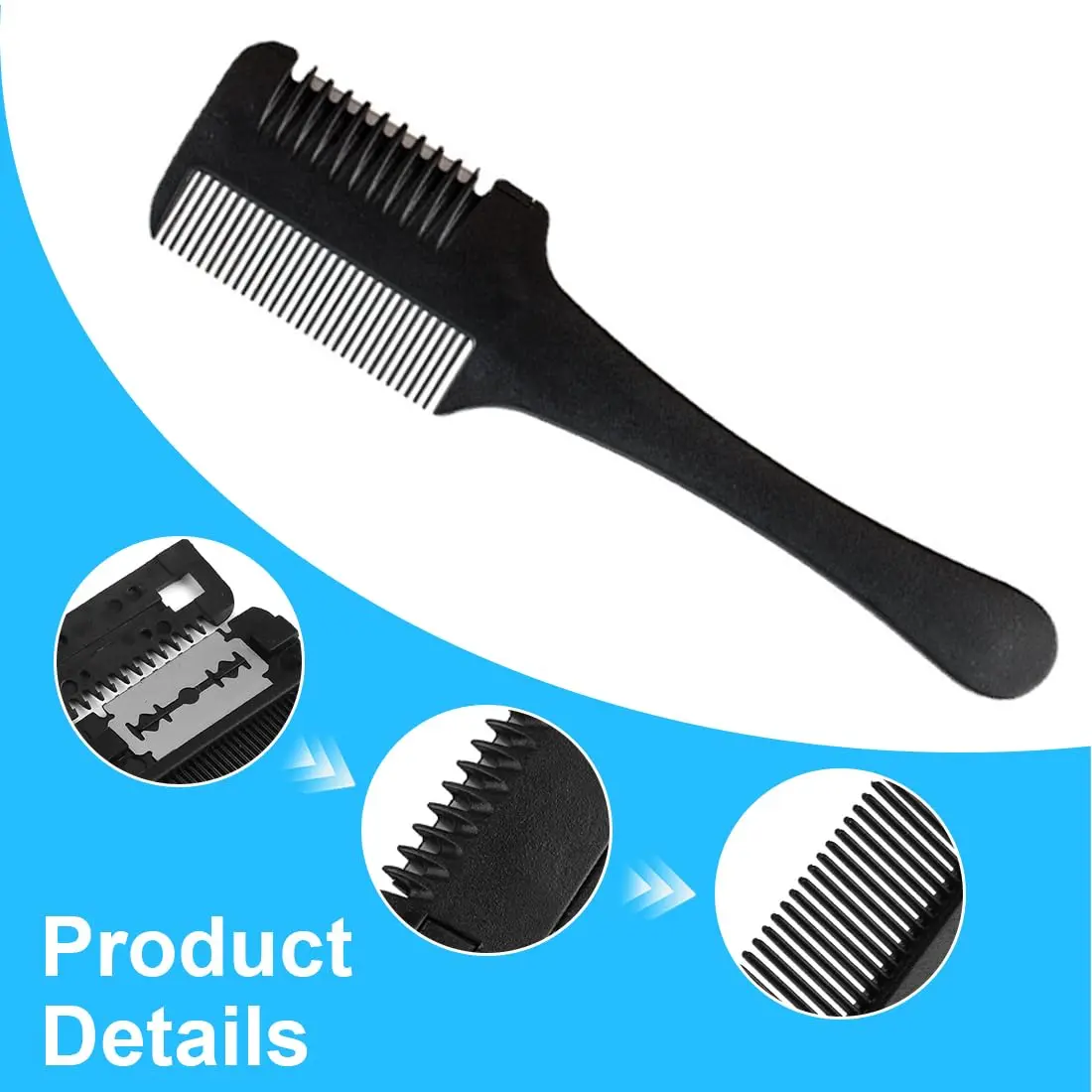 A double-sided hair cutting trimmer with six replacement blades for easy haircuts at home.