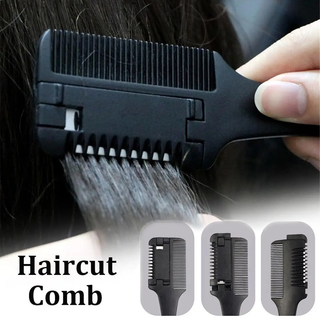 A double-sided hair cutting trimmer with six replacement blades for easy haircuts at home.