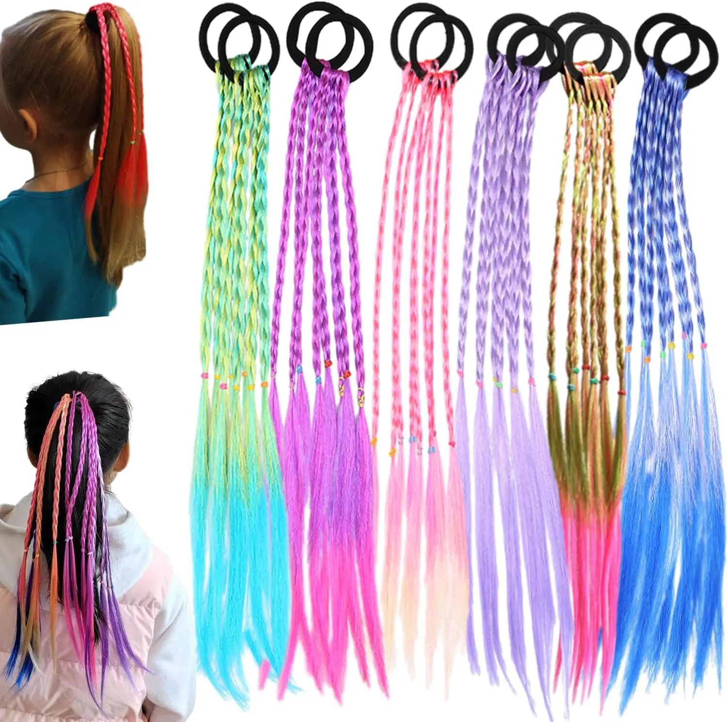 Twelve colorful braiding hair extensions provide vibrant hair decor for parties, birthdays, and everyday styles.