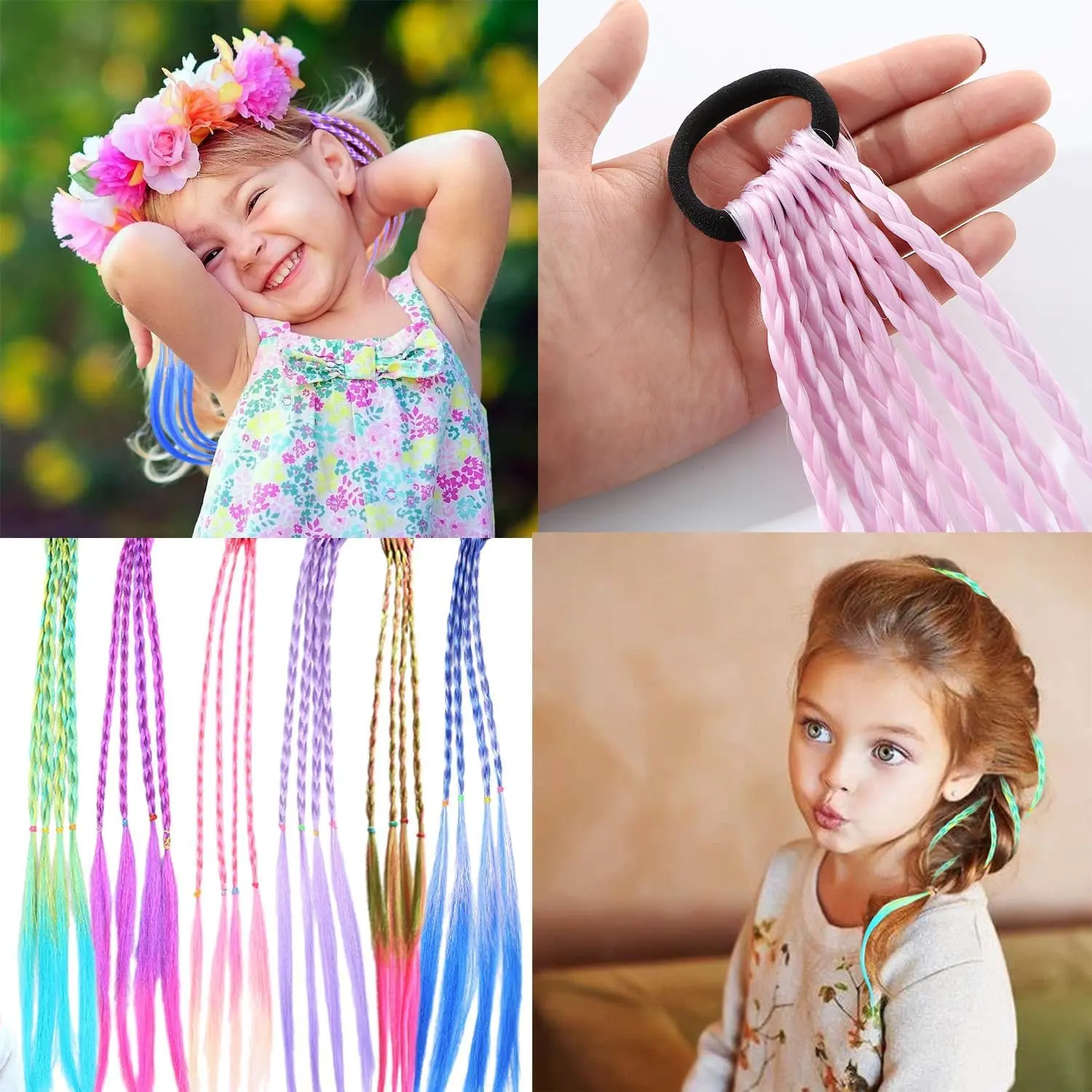 Twelve colorful braiding hair extensions provide vibrant hair decor for parties, birthdays, and everyday styles.