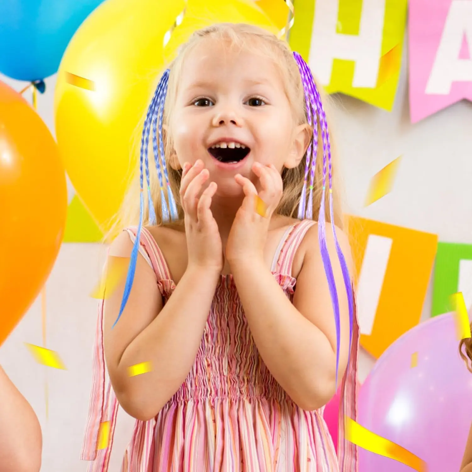 Twelve colorful braiding hair extensions provide vibrant hair decor for parties, birthdays, and everyday styles.