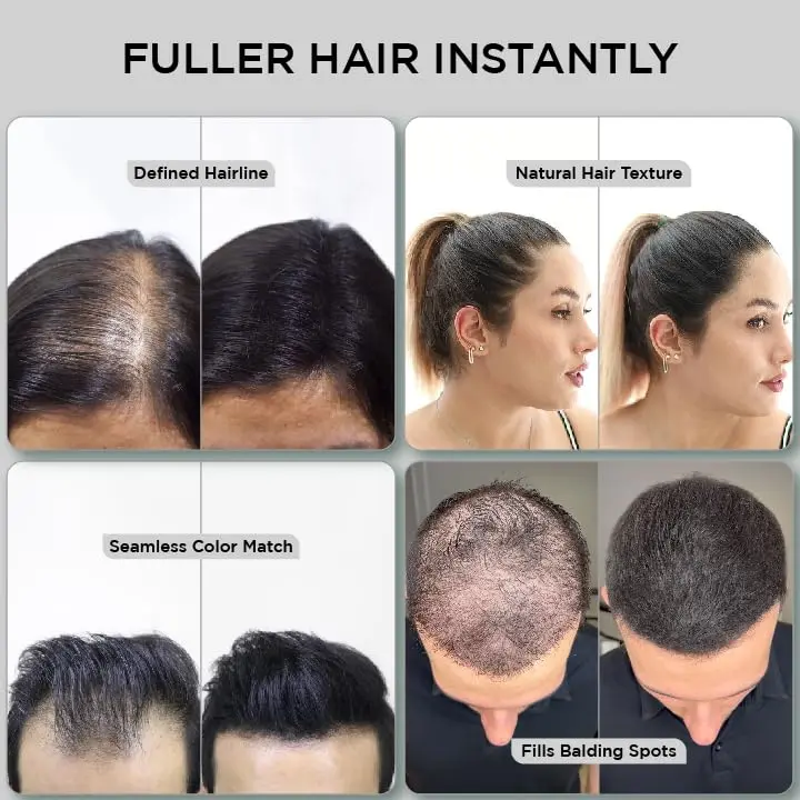 Thick Fiber black hair fibers conceal thinning hair and bald spots, providing a fuller look for both men and women.