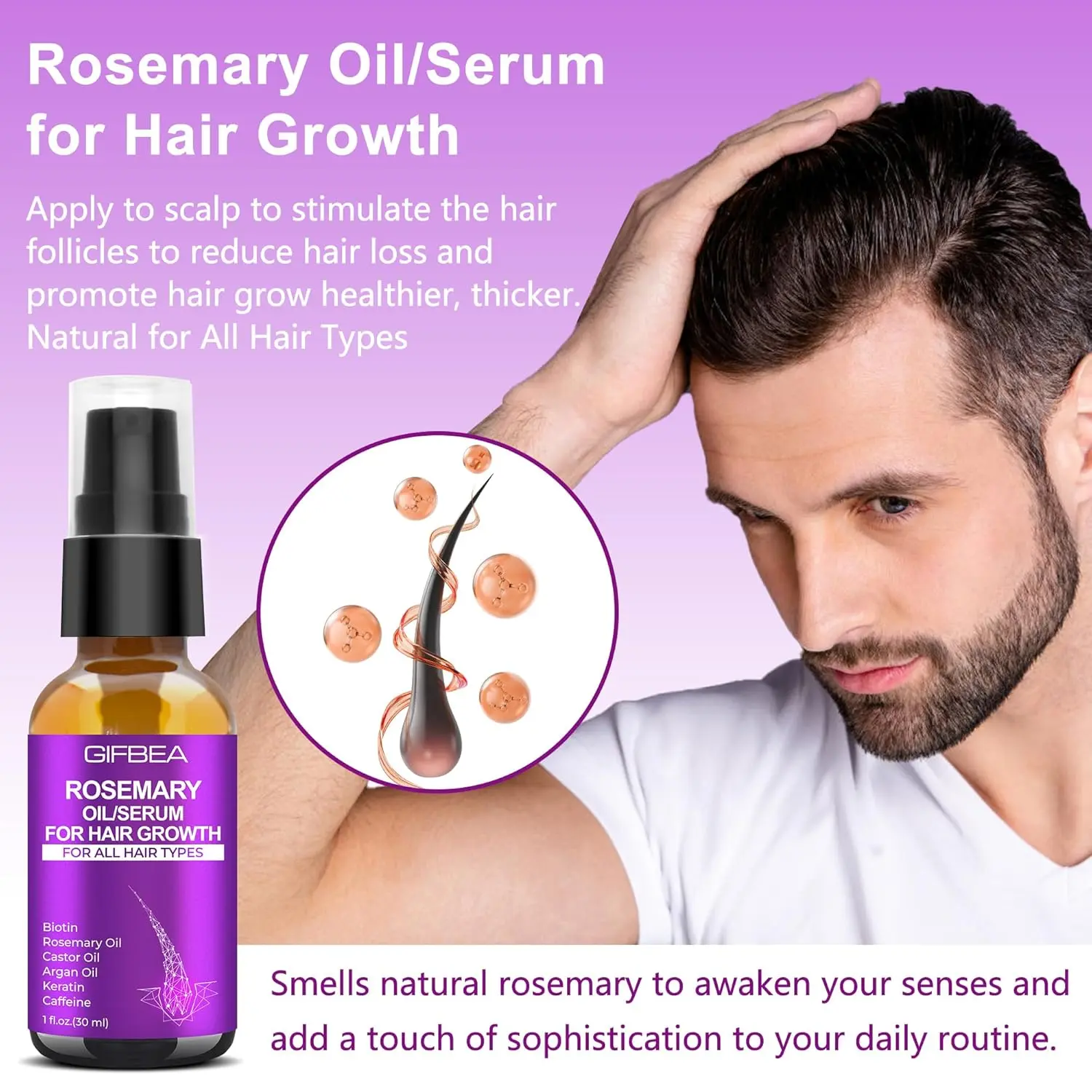 This hair growth set with rosemary oil and rice water spray, infused with biotin, castor oil, argan oil, caffeine, and keratin, is designed to reduce hair loss and restore dry, damaged hair, promoting regrowth for both women and men.
