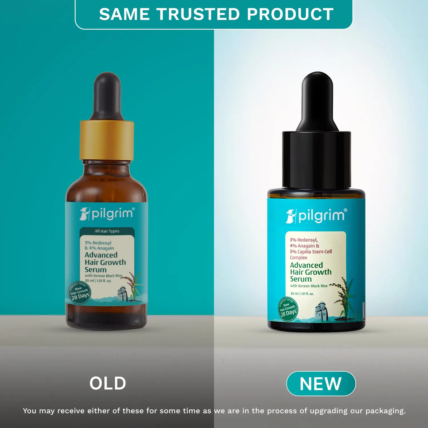 Pilgrim Redensyl hair growth serum with Anagain and Baicapil promotes thicker, denser, and stronger hair for all hair types, addressing thinning and stimulating regrowth.