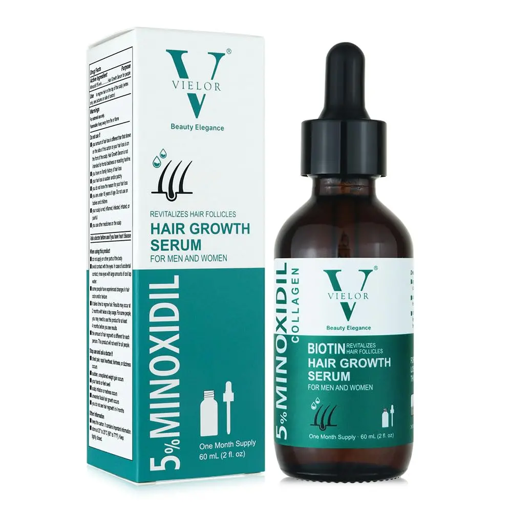 Advanced hair growth serum with 5% minoxidil, biotin, and collagen to help thicken hair, support scalp health, and reduce hair loss for both men and women.