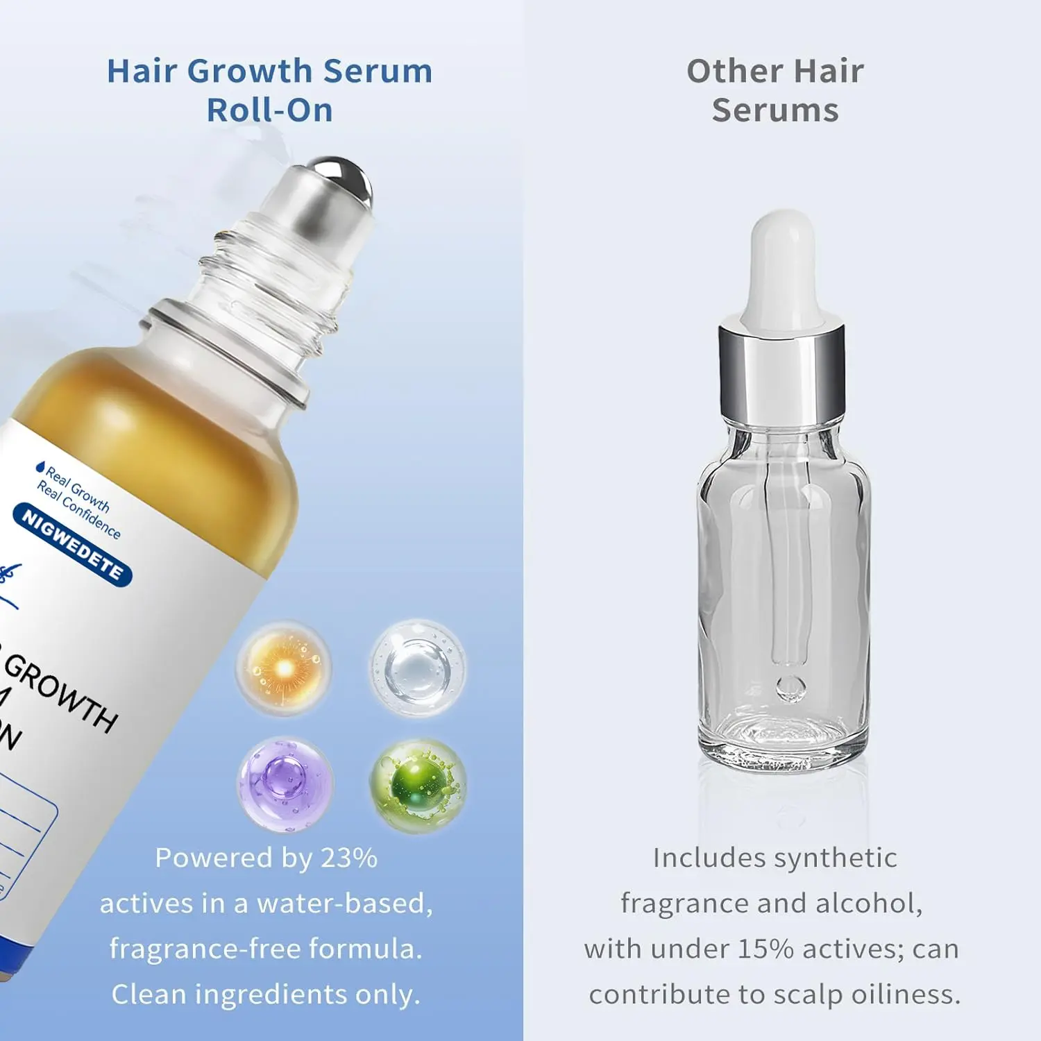 This hair growth serum roll on with redensyl and rosemary oil stimulates hair follicles to reduce thinning and promote thicker, healthier hair for both men and women.