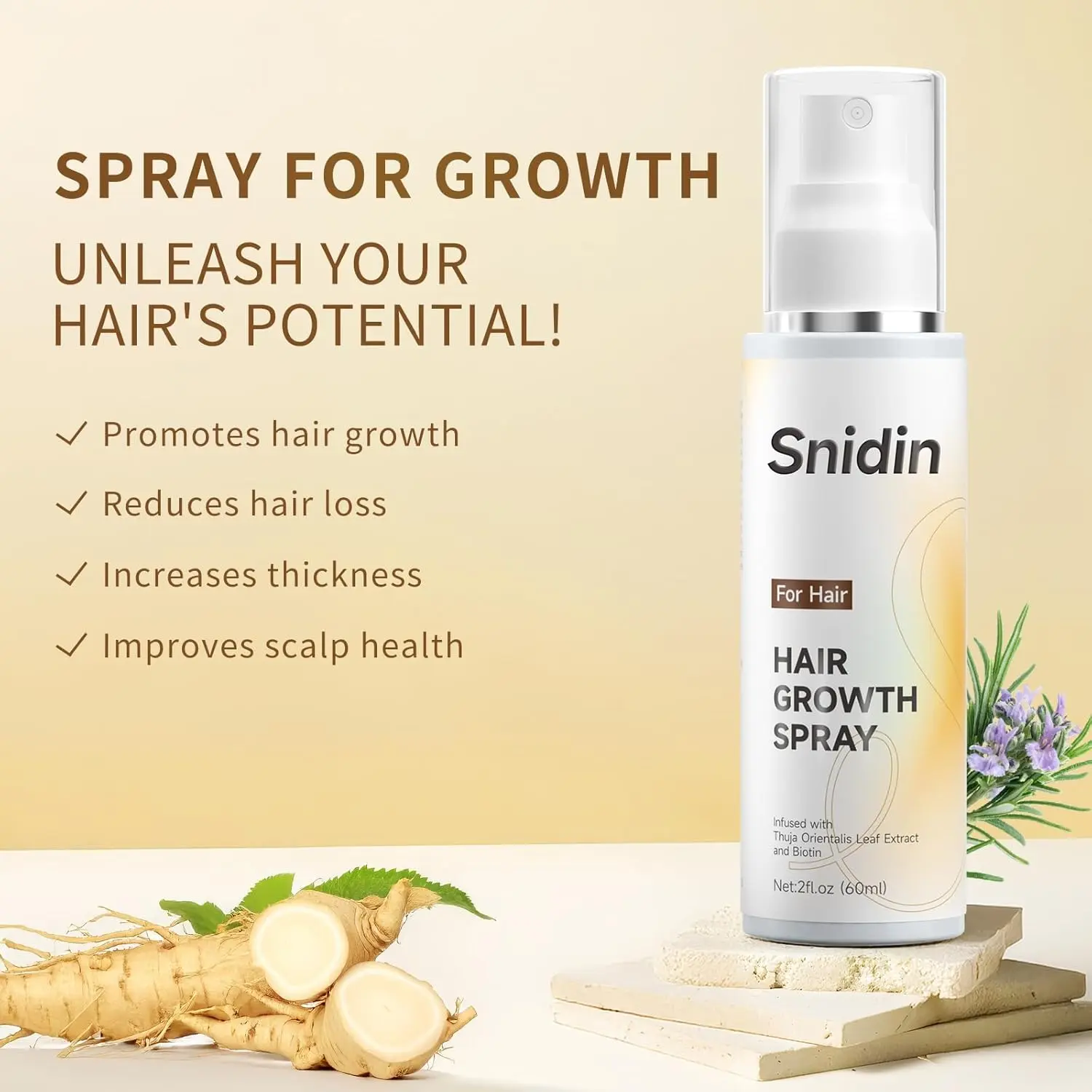 This hair growth spray features rosemary oil and biotin to help reduce hair loss, repair split ends, and boost moisture retention for stronger, healthier hair.
