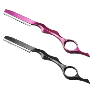 This set includes two durable hair knives in black and rose red, perfect for professional barbers and home haircuts, trimming, and styling.