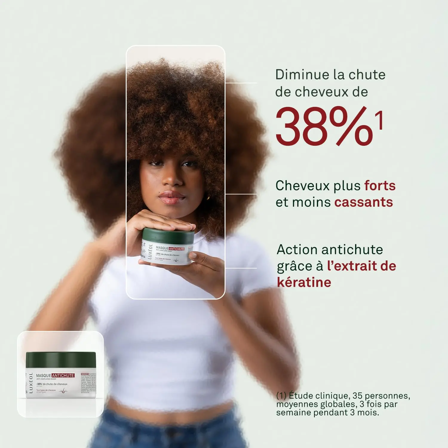 LUXÉOL keratin-infused hair mask visibly reduces hair loss, adds volume and shine, and leaves hair stronger and softer.