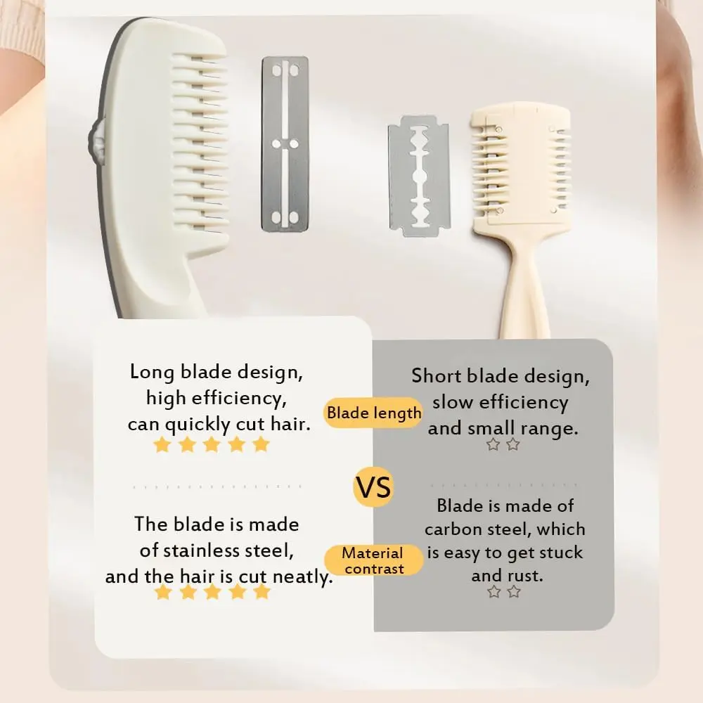 This 2-in-1 hair razor comb set in purple and white allows for adjustable hair cutting and thinning, perfect for creating bangs or quick touch-ups at home.