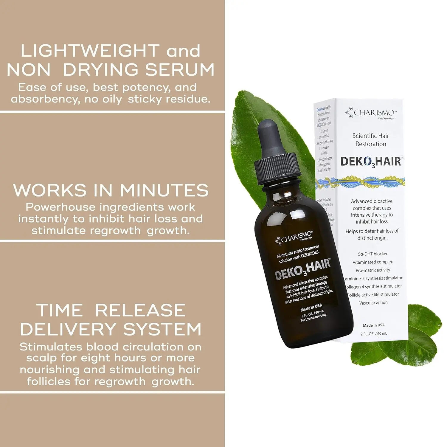 USA Dekohair hair regrowth serum promotes hair growth, increases hair thickness, and helps stop hair thinning for a fuller, healthier head of hair.