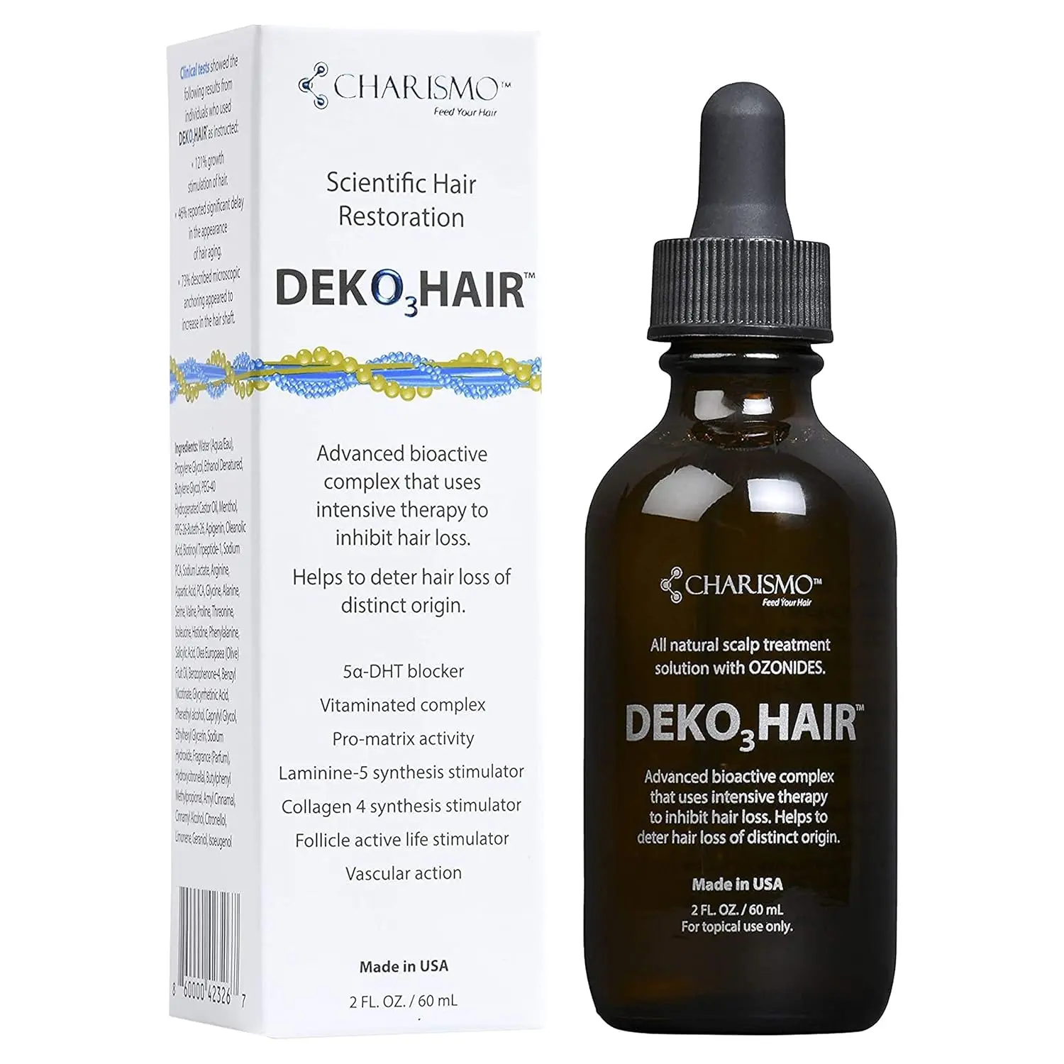 USA Dekohair hair regrowth serum promotes hair growth, increases hair thickness, and helps stop hair thinning for a fuller, healthier head of hair.