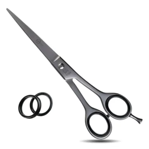 Stainless steel 6.5 inch hair cutting scissors designed for smooth, comfortable and safe haircuts for men, women, kids and babies.