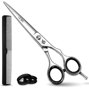 These are high-quality, 6-inch stainless steel hair scissors designed for professional barbers and hairdressers, featuring sharp blades and an ergonomic design for smooth, precise cutting on all hair types.