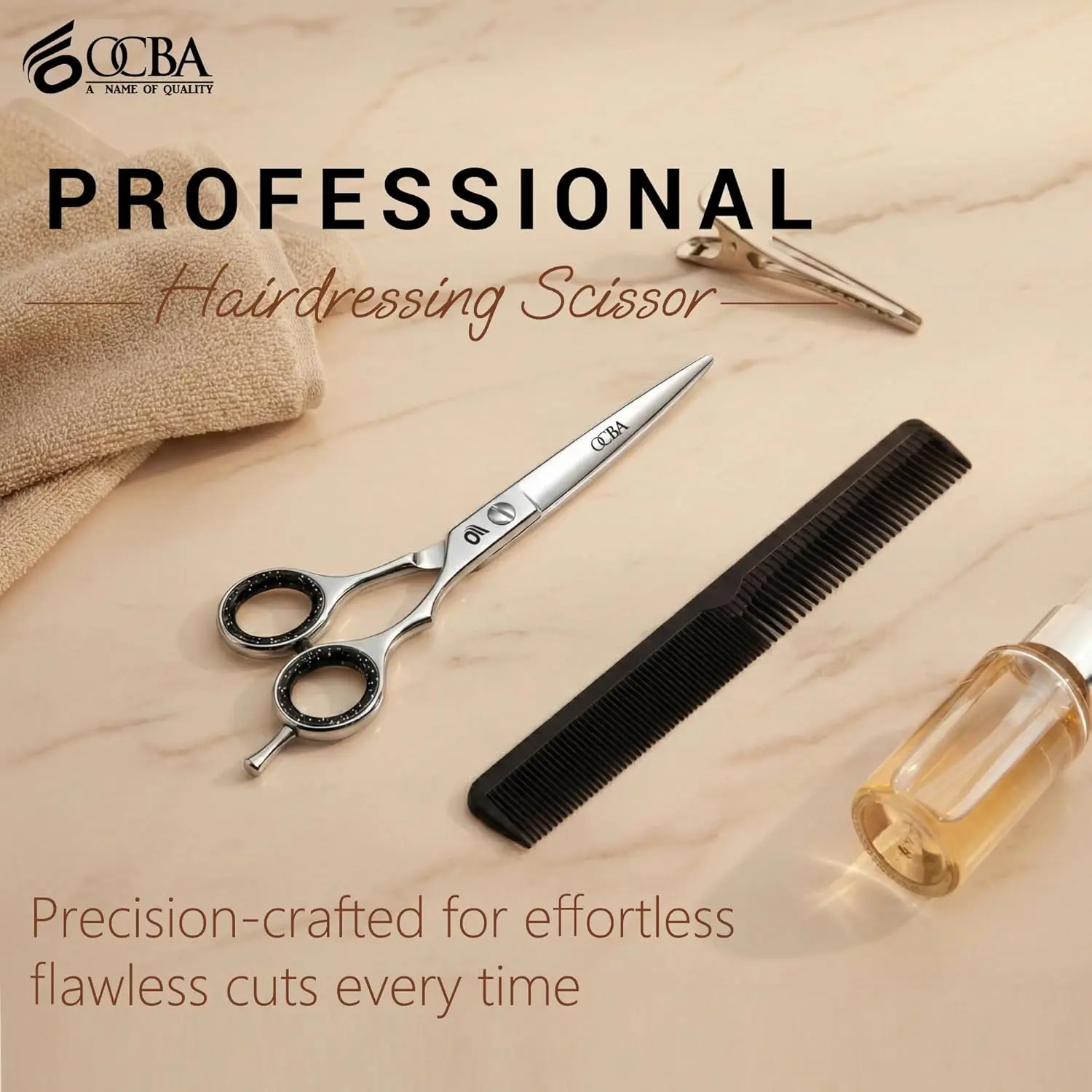 These are high-quality, 6-inch stainless steel hair scissors designed for professional barbers and hairdressers, featuring sharp blades and an ergonomic design for smooth, precise cutting on all hair types.