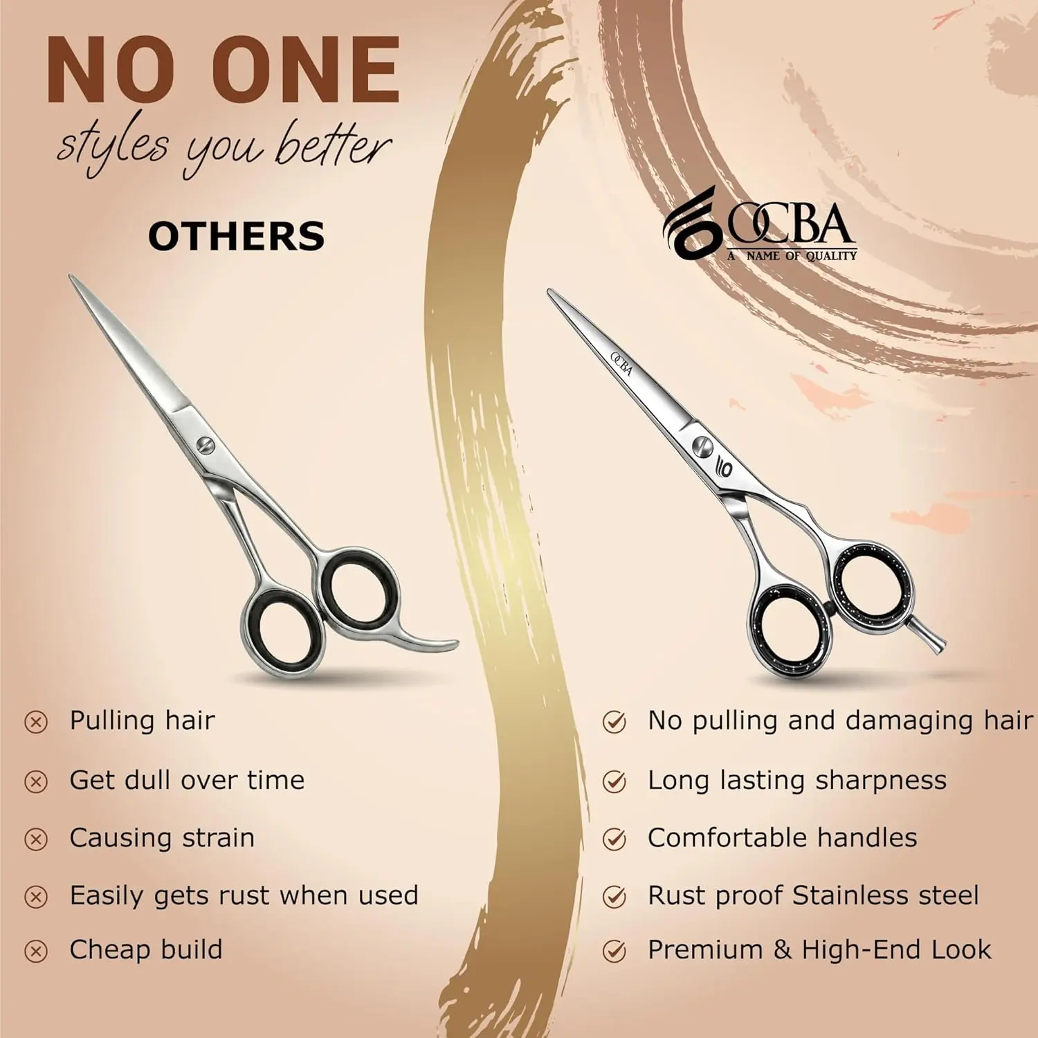 These are high-quality, 6-inch stainless steel hair scissors designed for professional barbers and hairdressers, featuring sharp blades and an ergonomic design for smooth, precise cutting on all hair types.