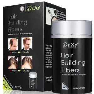 This image shows black hair thickening fibers, a hair loss treatment for men and women who want to achieve natural, thick, beautiful-looking hair with just one application.